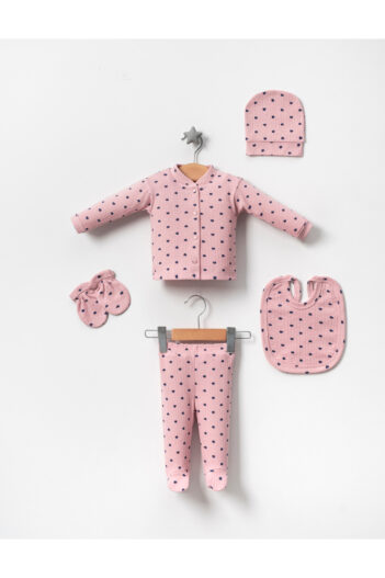 لباس خروجی بیمارستان نوزاد دخترانه  webombinoo با کد PEMBE KUMAŞA LACİVERT KALPLİ